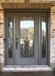 Brown door with metal design